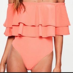Missguided Frill Bardot Choker Neck Bodysuit